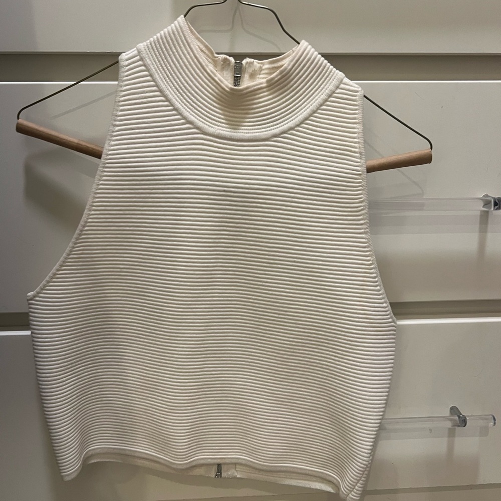 Rebecca Minkoff White Sleeveless High Neck Sweater